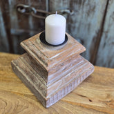 Antique Handcarved Wooden Old Pillar Candle Stand Holder Brown 32